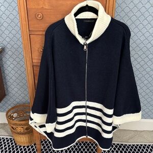 NWT Do Everything in Love Cream and Navy Knit Poncho